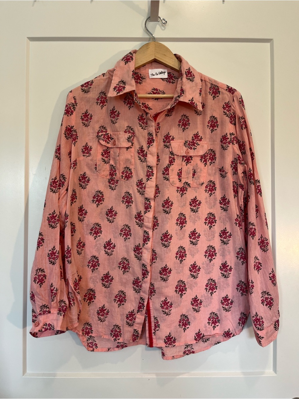 The Nu Vintage Pink Floral Print Feminine Preppy Cottagecore Button Down Shirt L